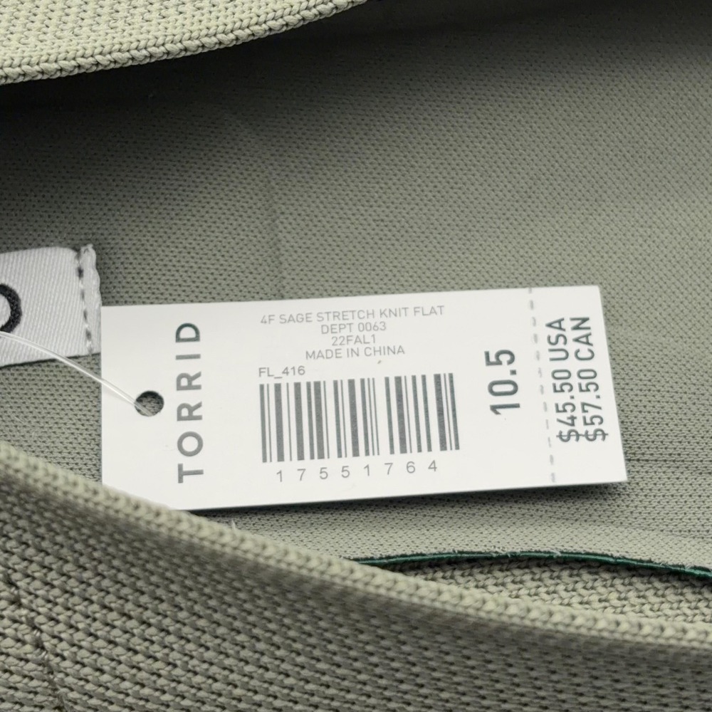 Torrid Shoes Womens Size 10.5 Green 4F Sage Stretch Knit Flats Slip On NWT - Picture 11 of 12